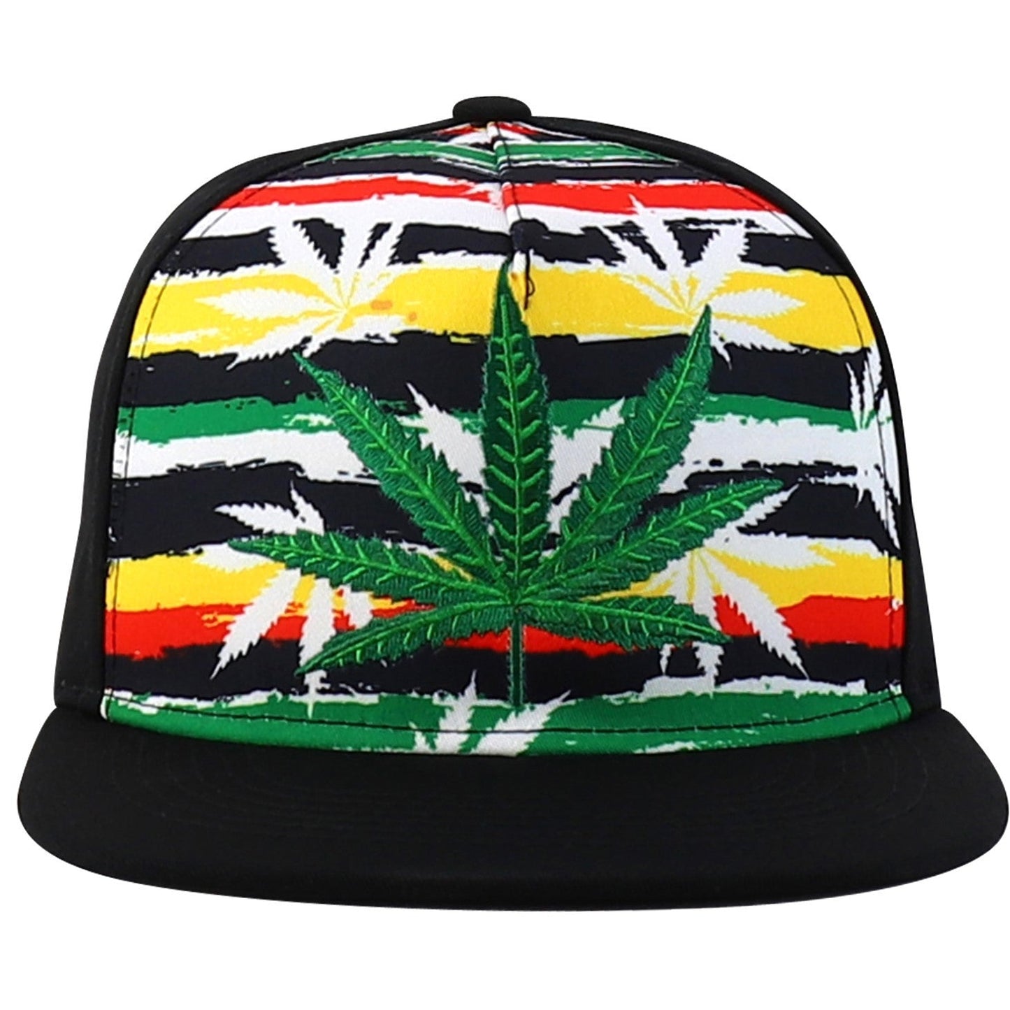 Rasta MJ Leaf 3D Embroidered Flat Bill Snapback Cap – Hip Hop Reggae Hat, Adjustable Snapback, One Size Fits Most, Unisex Streetwear Baseball Cap