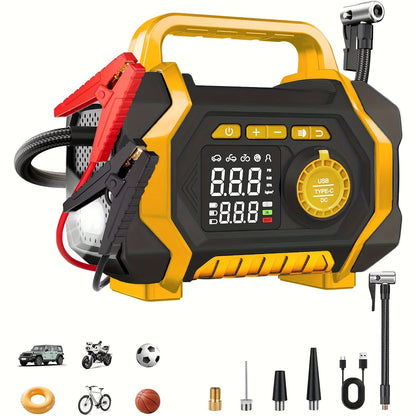 7000A Portable Jump Starter with Air Compressor – 8-in-1 Car Battery Booster, 150PSI Auto-Stop Tire Inflator, Power Bank, LED Emergency Light – Fits Gas up to 9L & Diesel up to 8.5L, 12V Vehicles