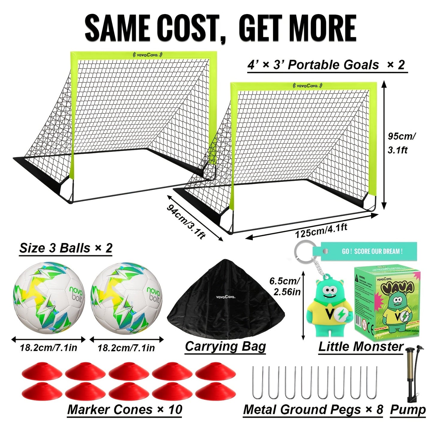 2-Pack Portable Pop-Up Soccer Goal Set – 4’x3’ Folding Soccer Nets for Youth & Adults, Includes 2 Balls, Pump & Carrying Bag, 450D Oxford Fabric, Indoor Outdoor Backyard Soccer Goals (Green/Pink)
