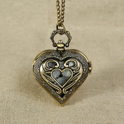 Silver Heart-Shaped Hollow Pendant Pocket Watch Necklace for Women - Elegant Quartz Locket Watch Stainless Steel Vintage Charm Jewelry, Perfect Mother's Day Valentine's & Birthday Gift