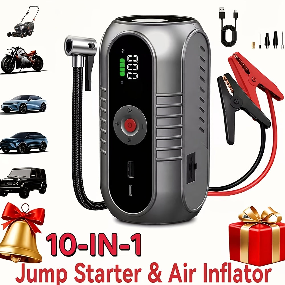 3000A Car Jump Starter 9-in-1 with Built-In Tire Inflator, USB Ports & LED Emergency Light – 12V Portable Wireless Battery Booster for Cars, Trucks & SUVs – Roadside Emergency Tool – Velora
