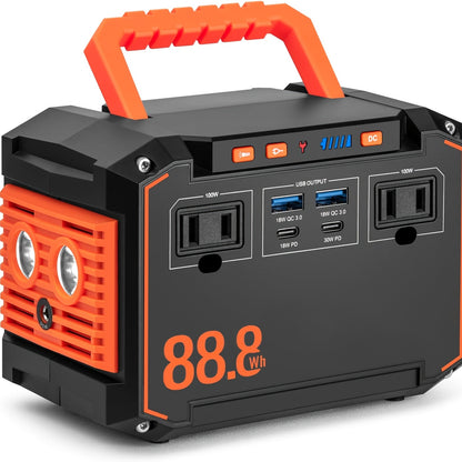 88.8Wh Portable Solar Generator Power Station with 30W Solar Panel – 24000mAh AC/DC/USB-C Backup Battery for Camping, Emergency, CPAP, Fans, Laptops & Outdoor Home Use – Solar Panel Optional