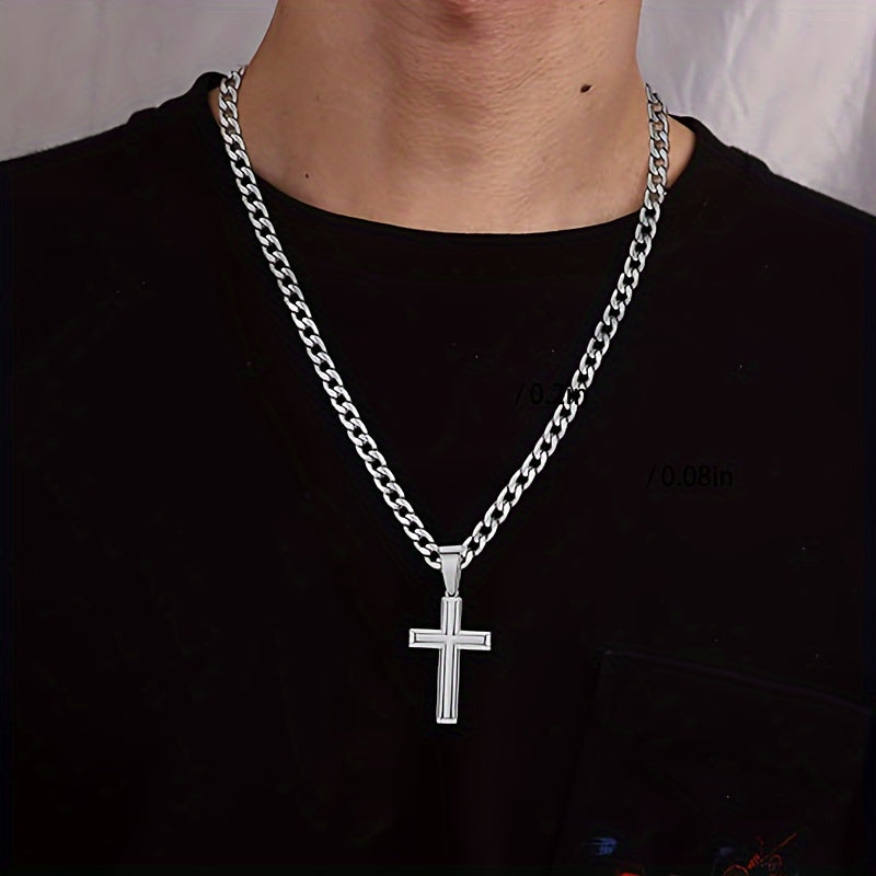 S925 Sterling Silver 5mm Cuban Chain Cross Pendant Necklace 4g – 22in/24in, Gift Box Included, Faith Jewelry for Men & Women, Anniversary, Christmas & Birthday Gift