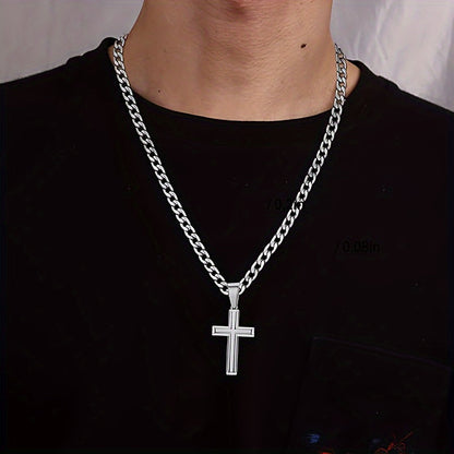 S925 Sterling Silver 5mm Cuban Chain Cross Pendant Necklace 4g – 22in/24in, Gift Box Included, Faith Jewelry for Men & Women, Anniversary, Christmas & Birthday Gift