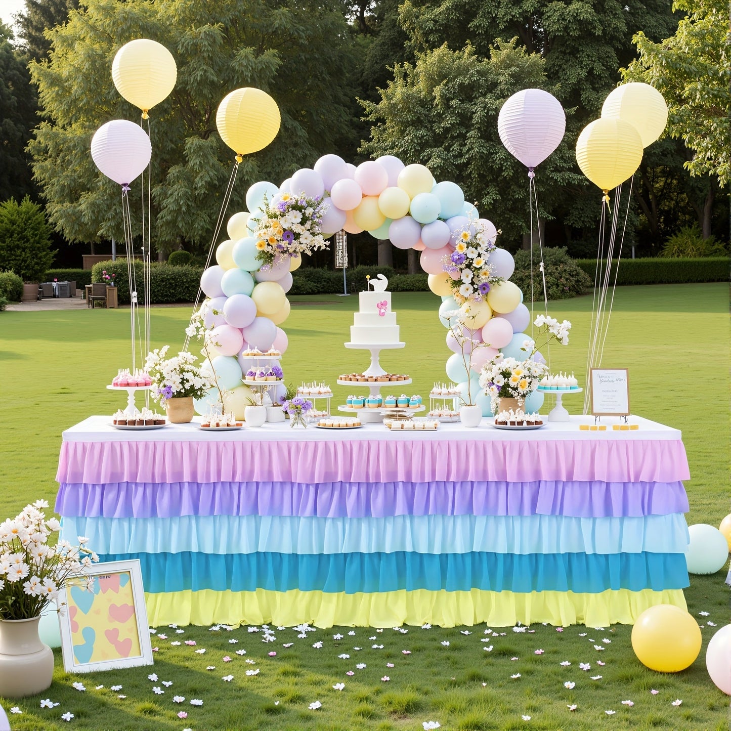 6ft Tulle Tutu Table Skirt – Chiffon Ruffle Table Skirting for Birthday Party, Wedding, Bridal Shower, Girls Party & Holiday Decor – Easy Hook & Loop Install, 12 Colors (72"L x 30"H)