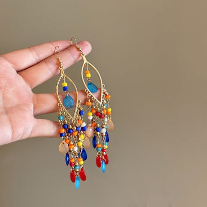 6-Pair Bohemian Tassel Earrings Set for Women – Vintage Beaded Dangle Earrings with Teardrop & Round Beads, Multicolor Boho Statement Jewelry, Lightweight Alloy Hoops for Parties & Vacations
