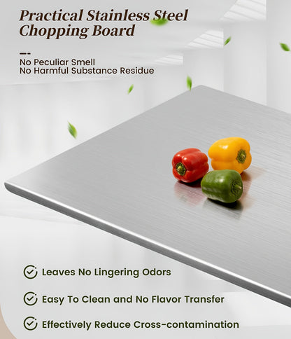 304 Stainless Steel Cutting Board – Rust-Proof Butcher Block Kitchen Prep Board, Easy to Clean, Available in 3 Sizes (15.75”×11.81”, 19.69”×15.75”, 23.62”×15.75”)
