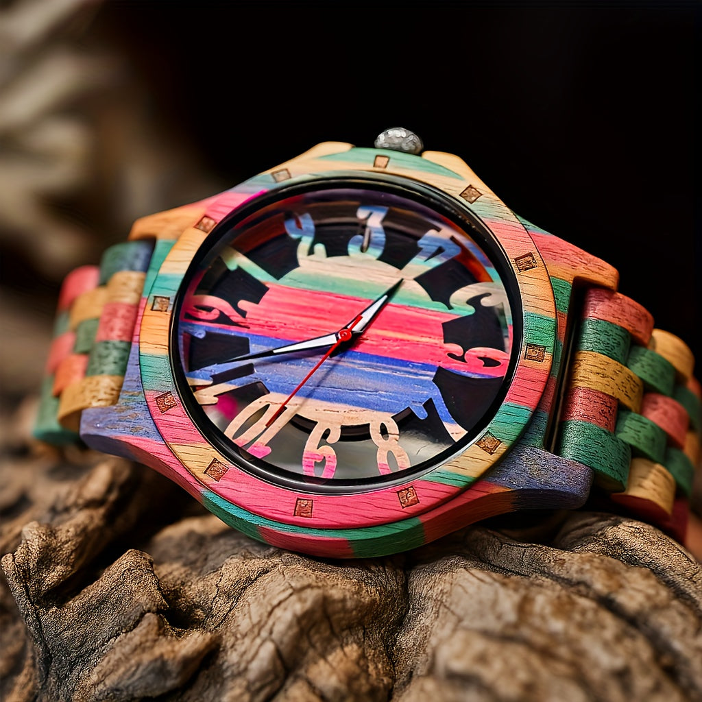 Natural Wood Watch for Men – Hollow Arabic Dial Quartz Wooden Timepiece, Handcrafted Unique Grain Wristwatch, Perfect Gift for Men, Boys, Fathers & Sons on Birthday or Father's Day