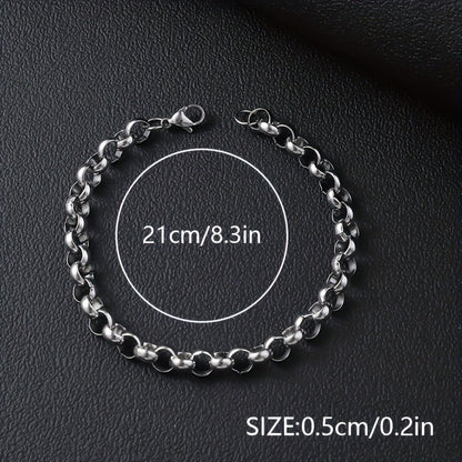 12pcs Men's Hip Hop Stainless Steel Cuban Chain Bracelet Set - Curb Link Wristband for Daily Wear, Party, Festival, Rave & Gift