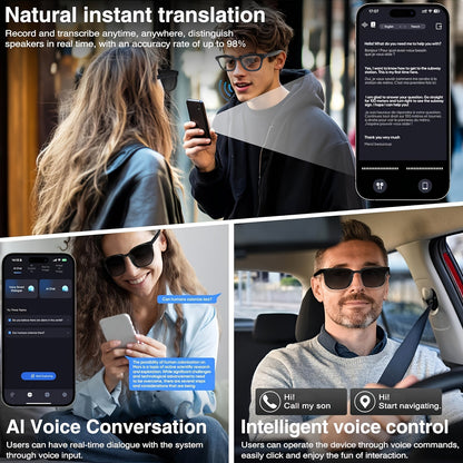 4K AI Smart Glasses with Camera – Real-Time Translation, Object Recognition, Open-Ear Audio, Touch Control, 8-Hour Battery, USB-C Charging, Ultra-Light for Outdoor, Work & Travel