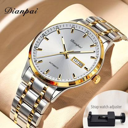 Men's Automatic Self-Winding Mechanical Watch – Slim Stainless Steel Band, Luminous Hands, Calendar Display, No Battery Needed – Luxury Business Dress Watch Gift