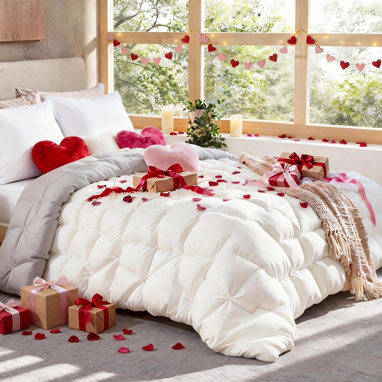Comforter Set 7 Piece Queen King Full - Soft Microfiber Pintuck Pleated Bed in a Bag Complete Bedding Set with Comforter, Fitted Sheet, Flat Sheet & Pillowcases, All Season Home & Dorm Bedding