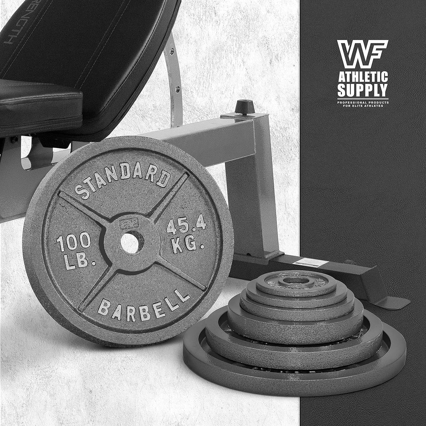 Cast Iron Weight Plates 2-Inch Olympic Solid Baked Enamel for Strength Training Powerlifting Bodybuilding Home Gym Barbell – 2.5 5 10 25 45 100LB CAPHAUS