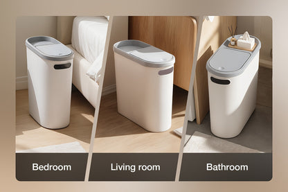 Small Bathroom Trash Can with Built-In Handles 2/1 Pack – Rustproof Plastic Wastebasket, Space-Saving Design for Bathroom, Laundry Room & Home Office, Includes Trash Bags