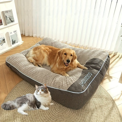 Luxury Plaid Pet Futon Sofa Bed for Medium & Large Dogs and Cats – All-Season Soft Polyester Fill, Non-Slip Bottom, Perfect for Golden Retrievers, Includes Bonus Toy Balls, Cozy Dog Couch Bed