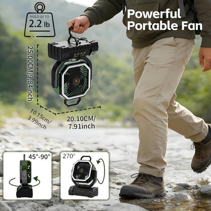 Battery Powered Camping Fan 20000mAh 59H Runtime – Rechargeable Portable Oscillating Fan with Remote, 4 Speeds, LED Light & Hook for Tent Outdoor Patio Garage Hurricane Power Outage