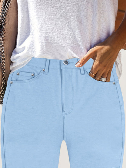 Women's High Waist Stretch Skinny Jeans Metal Button Street Style Slim Fit Denim Pants 10 Colors S-XXL Everyday Wear