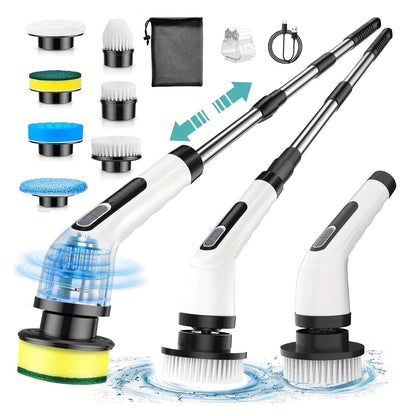 Electric Spin Scrubber with 7 Replaceable Brush Heads – Cordless, Dual Adjustable Speeds, Adjustable Detachable Handle, for Bathroom, Tub, Tile & Floor Cleaning