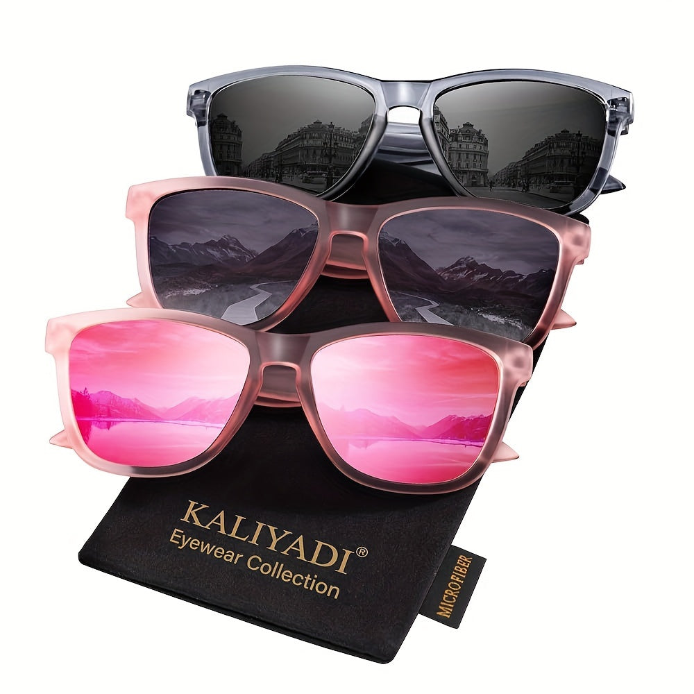 KALIYADI Women's Polarized Sunglasses 3-Pack – Trendy Fashion Shades for Shopping Street Photography Decoration, UV Protection Stylish Eyewear Gift Set in Multiple Color Combinations
