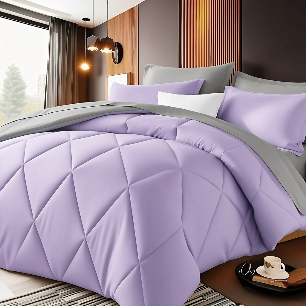 Quilted Comforter Set Twin Queen King Size – Soft Diamond Pattern Quilt with Pillowcases Ultra-Fine Fiber Fill Lightweight Breathable All-Season Bedding 2/3 Piece Multiple Colors