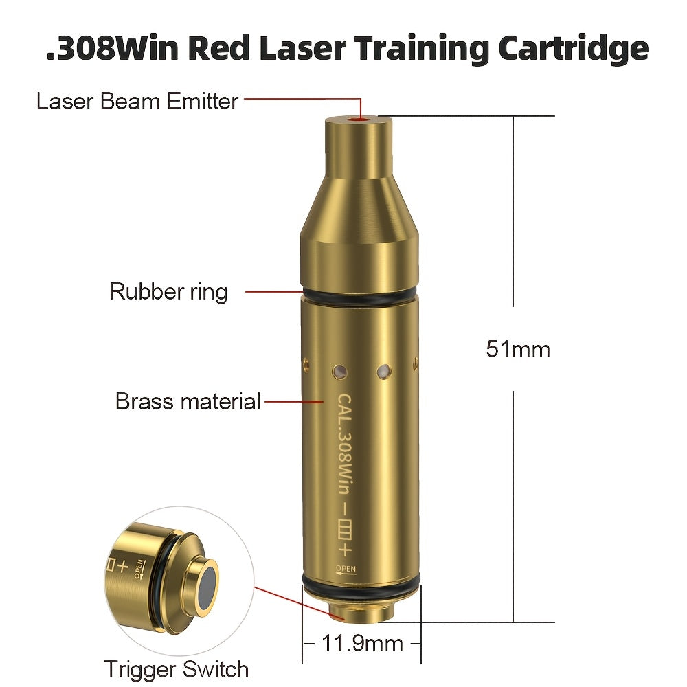 Dry Fire Laser Training Cartridge Multi-Caliber – 9mm / 45ACP / .223Rem Laser Bullet for Dry Fire Training System & Bore Sighter, Durable Copper, Class IIIA 650nm, 9 Batteries Included – Shooting Gift for Men