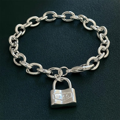 925 Sterling Silver Chain Bracelet for Women – Dainty Korean Boho Lock Clasp Pendant Bracelet, Hypoallergenic, Lightweight 2g, Perfect Gift for Her
