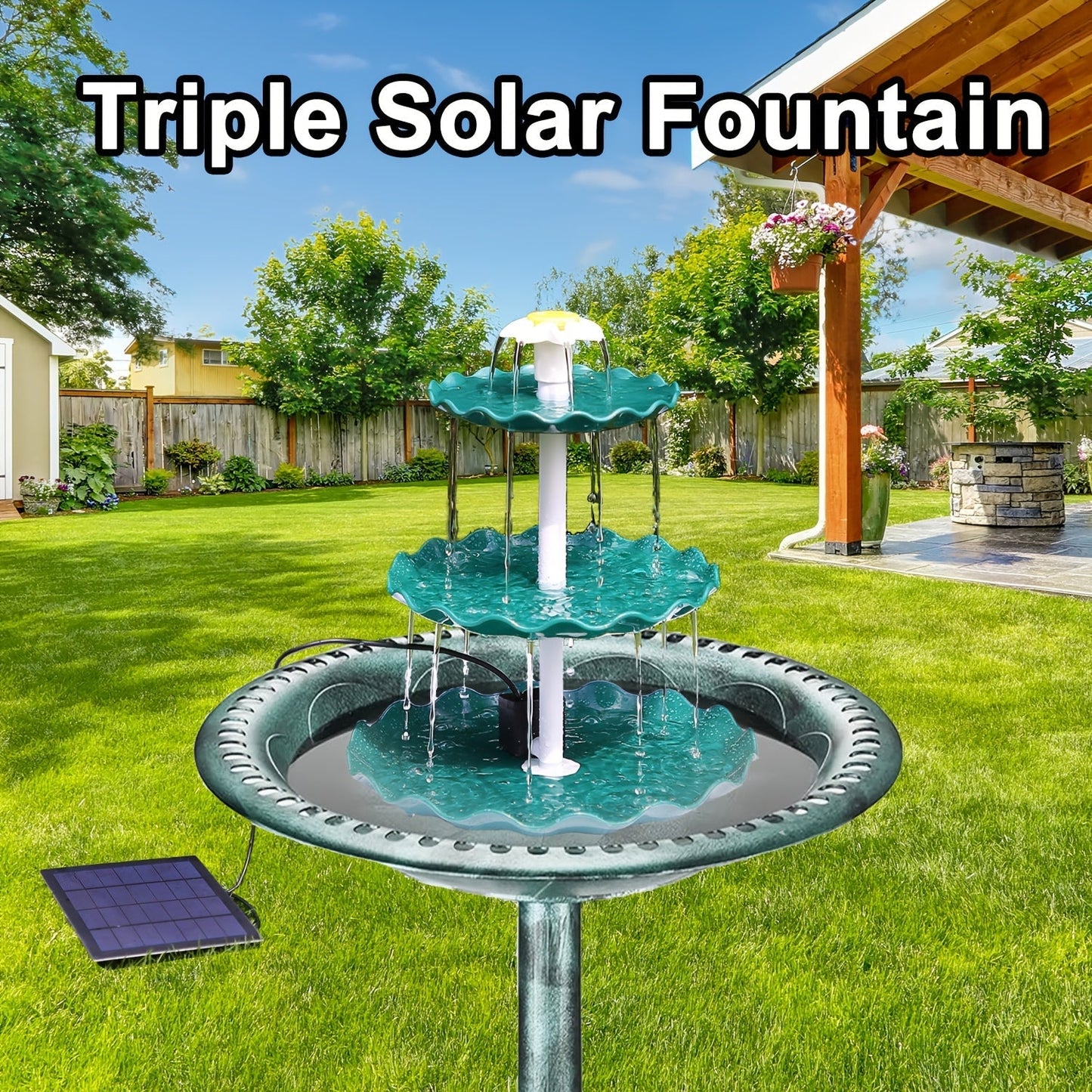 3-Layer Solar Bird Bath Fountain 3.5W – Outdoor Garden Courtyard Decor Solar Powered Fountain Pump, No Wiring Needed, Dark Green Light Blue or Fountain-Only, Single & Three Tier Options