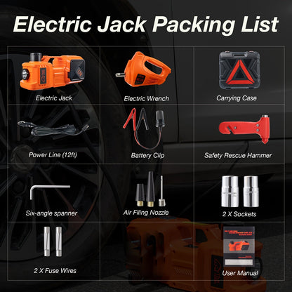 5 Ton Electric Hydraulic Car Jack with Built-in Air Pump - Portable Car Lift for SUV MPV Truck Tire Replacement & Garage Maintenance, Optional Electric Impact Wrench, Emergency Roadside Tool
