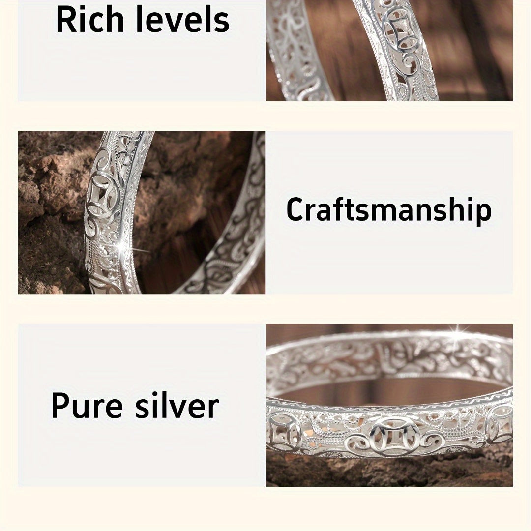 S999 Pure Silver Bangle Bracelet for Women – Solid Closed-End Cuff, High-Purity Fine Silver Jewelry, Elegant Shining Fashion Accessory, Perfect Birthday & Anniversary Gift for Her