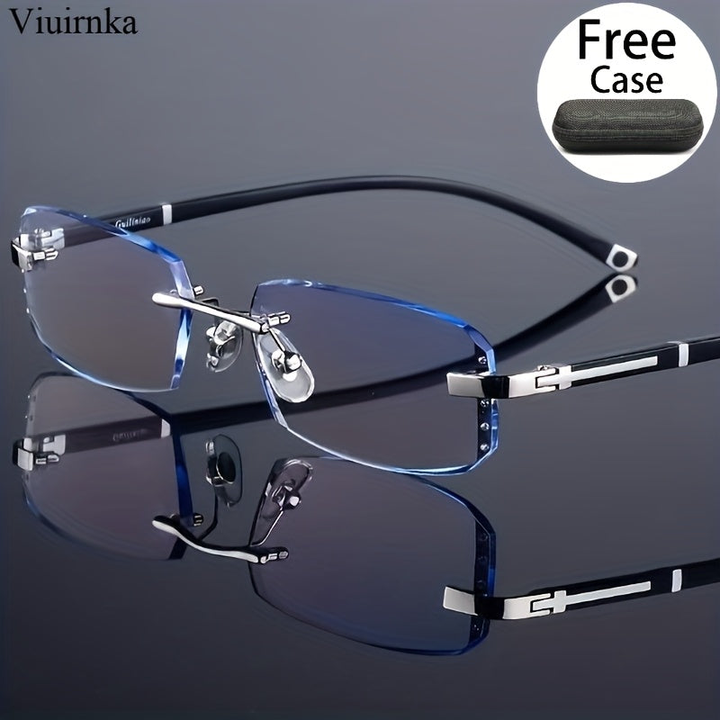 Men's Frameless Anti Blue Light Glasses – Retro TR90 Rimless Design with Rhinestone Decoration, Business & Daily Wear Eyewear for Him, Elegant Gift for Valentine's Day, Graduation & Colleagues