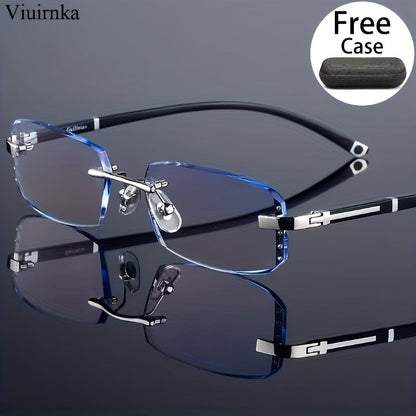Men's Frameless Anti Blue Light Glasses – Retro TR90 Rimless Design with Rhinestone Decoration, Business & Daily Wear Eyewear for Him, Elegant Gift for Valentine's Day, Graduation & Colleagues