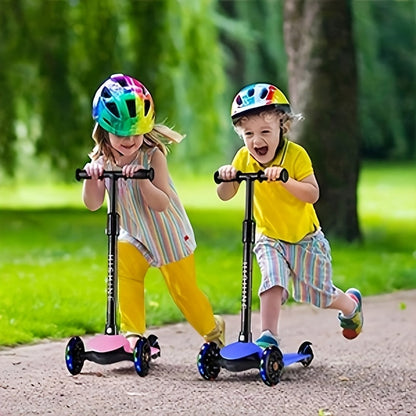 Kids 3-Wheel Scooter with Light Up Wheels – Adjustable Height Lean-to-Steer Toddler Scooter for Ages 2-5, Front Brake & Double Suspension, Pink Blue Black Red