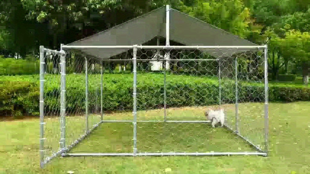 Heavy Duty Outdoor Dog Kennel Enclosure – Galvanized Steel Mesh Cage with Rain & UV-Proof Roof, Secure Lock, Ground Nails, 3 Sizes Available