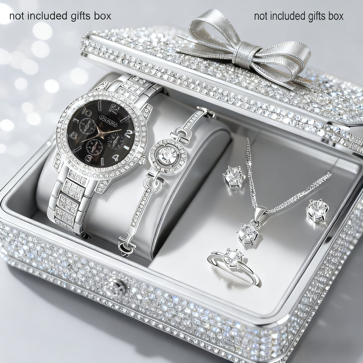 Women's Watch & Jewelry Set 6 Pieces - Elegant Ladies Watch with Bracelet Necklace Earrings & Ring, Luxury Fashion Jewelry Set for Women, Valentine's Day Birthday Anniversary Gift