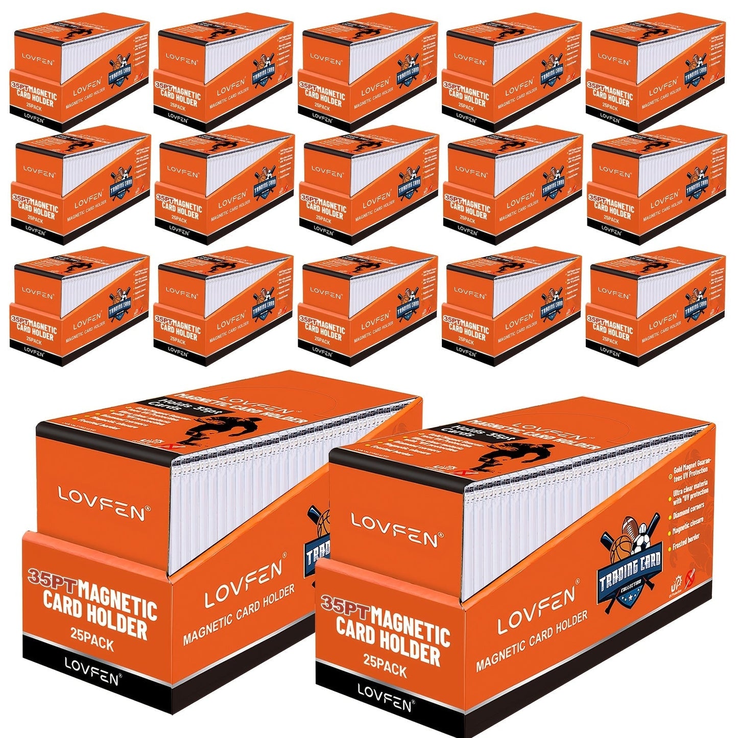 Magnetic Card Holders 35pt UV Protection – Ultra-Thin Hard Plastic Trading Card Cases, Single Touch One-Touch Holders for Sports Cards, Football, Baseball, Pokemon, TCG – 25/50/100/200/400 Pack