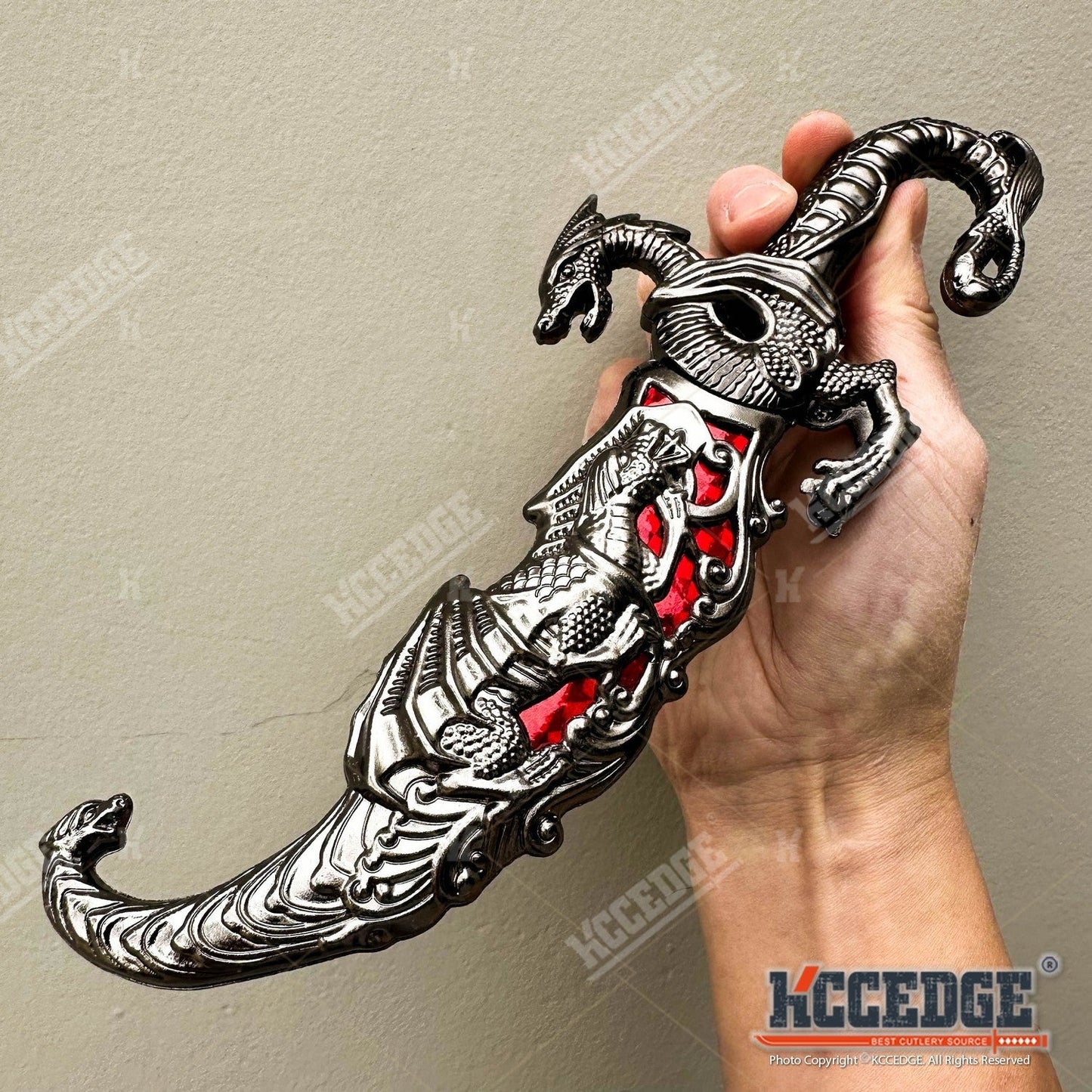 Medieval Dragon Fantasy Fixed Blade Knife with Scabbard 9 Inch – Non-Sharpened 440 Stainless Steel, Cosplay Prop, Historical Replica, Home Decor Collectible, 5 Colors