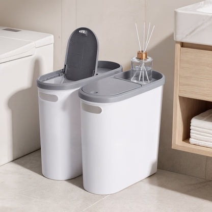 Small Bathroom Trash Can with Built-In Handles 2/1 Pack – Rustproof Plastic Wastebasket, Space-Saving Design for Bathroom, Laundry Room & Home Office, Includes Trash Bags