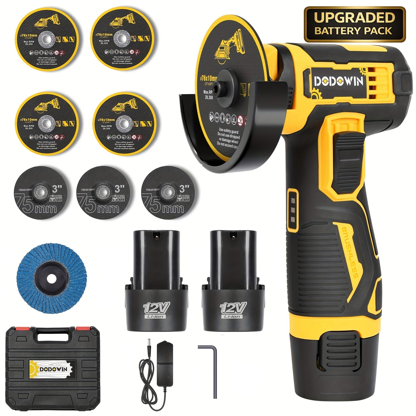 Mini Cordless Angle Grinder 19500 RPM Lithium Battery – Electric Grinding & Polishing Tool for Metal, Wood, Stone & Concrete, Precision Cutting Machine with 1 or 2 Batteries Included, Gift for Men