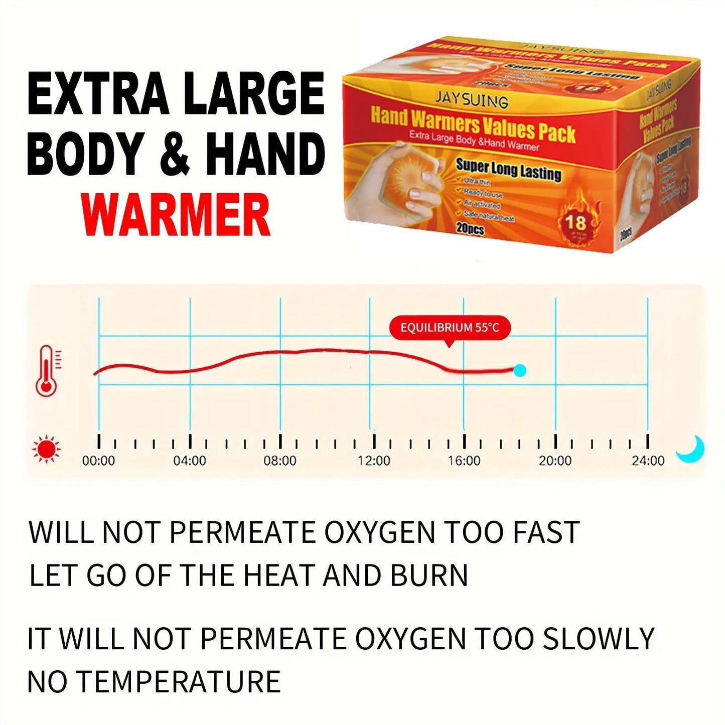 Hand Warmers 20 Pack Odorless 10-Hour Lasting Heat – Disposable Breathable Warmers Safe for Babies Winter Outdoor Travel Camping Skiing Bedtime