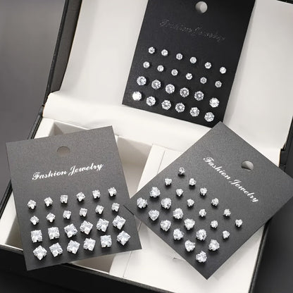 72Pcs Zircon Stud Earrings Set for Women Men Geometric Heart Round Square Sparkling Crystal Earring Pack Hypoallergenic Fashion Jewelry Gift
