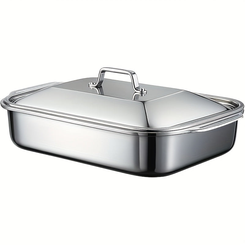 Stainless Steel Baking Pans with Lids Set – Extra Large Non-Stick Heavy Duty Rectangular Oven Trays for Roasting Bread Desserts Seafood BBQ Buffet Serving, 2 4 6 8 Pack Options