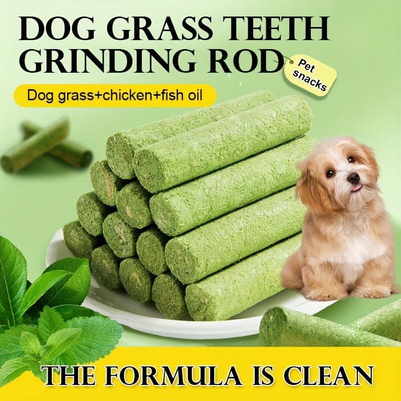15pcs Dog Grass Stick Chews – Natural Teeth Cleaning Chewable Treats, Breath Freshener, High Fiber Digestive Health Snack Made with Grass & Meat – Healthy Dog Treat for All Breeds