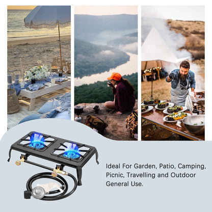 Portable Propane Camp Stove 1 or 2 Burner - Outdoor Gas Cooker with CSA Certified Regulator & Hose for Camping, BBQ, Home Brewing, Turkey Fry & Patio Cooking