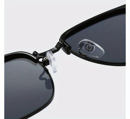 Retro Semi-Rim UV400 Sunglasses Unisex Vintage Half Frame Sunglasses for Men Women with Case & Cleaning Cloth - Classic Stylish Eyewear for Daily Driving Travel Outdoor