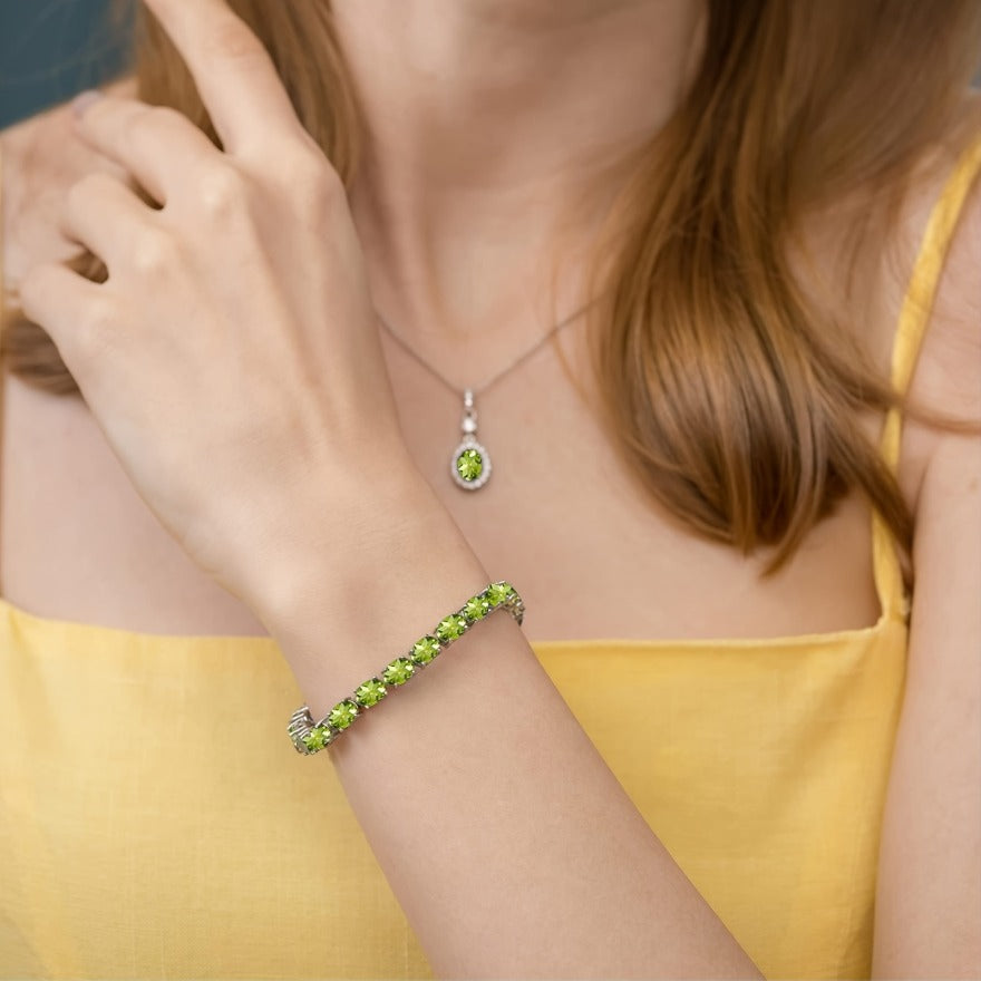 Green Peridot Tennis Bracelet for Women – 925 Sterling Silver with Sparkling Zirconia Accents, Elegant Gemstone Wrist Jewelry for Daily Wear, Birthday Mother's Day Valentine's Day Anniversary Gift for Her
