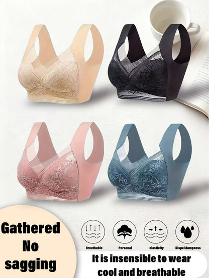 4 Pack Lace Ice Silk Bra Vest for Women – Traceless Gathered Support, Breathable Thin Style with Beautiful Back Design, Sizes S-XXL, 2 Multicolor Sets