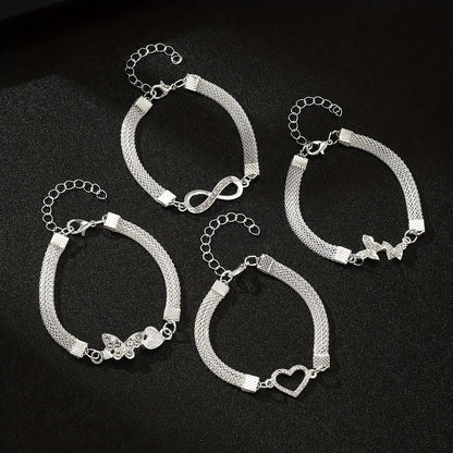 925 Silver Butterfly Infinity Anklet Set 4pcs – Stackable Foot Chain Bracelet for Women, Elegant Summer Jewelry, Mother's Day & Birthday Gift
