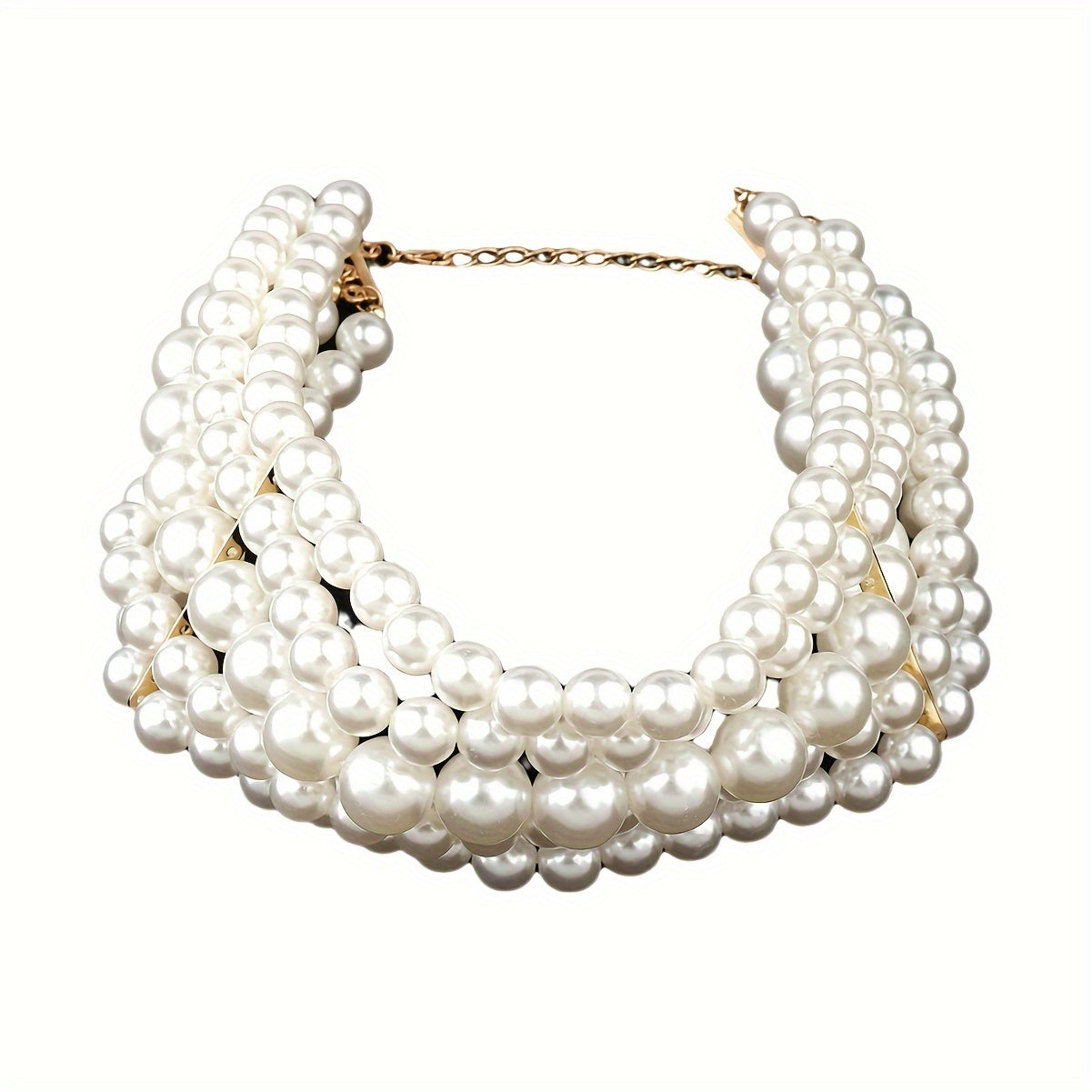 French Style Pearl Multi-Layer Necklace and Round Geometric Earrings Jewelry Set Gold Tone Elegant Women Banquet Wedding Gift