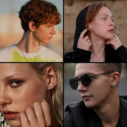 16-Pair Fake Gauge Stud Earrings for Men & Women – 316L Stainless Steel Faux Plug Screw Barbell Ear Studs, 8mm Black & Silver Assorted Styles, Hypoallergenic Earring Set Gift