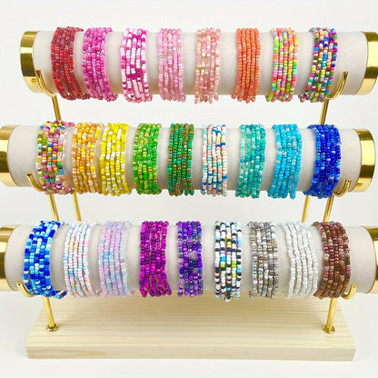60-Pack Colorful Beaded Bracelets Bulk Set – Assorted Colors, Bohemian Stackable Stretch Bracelets for Women & Girls, Summer Beach Vacation Party Jewelry Accessories